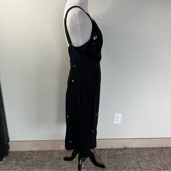 New VEDA Black Silk Adjustable Strap Peace Dress NWT Graphic Casual Women Medium - Picture 7 of 14